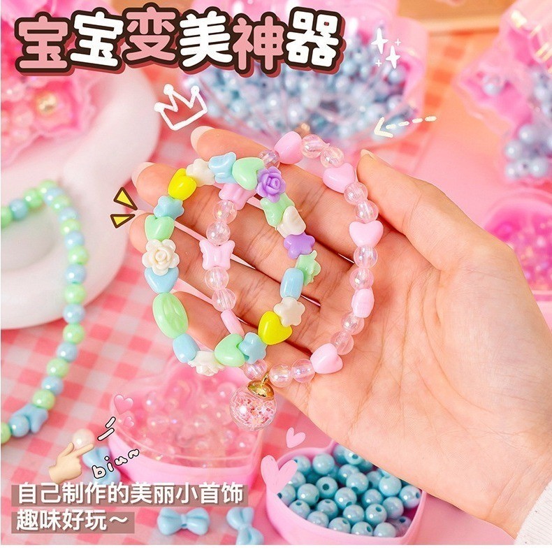 SWM ชุด Rantai Manik DIY Berwarna DIY เครื่องประดับลูกปัดชุดเด็กสร้อยคอที่มีสีสันสร้อยข้อมือจี้ทําด้