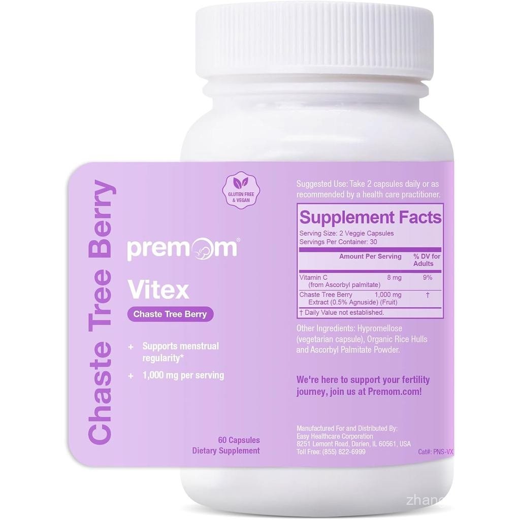 Premom Vitex Chaste Tree Berry, อาหารเสริม Vitex Chasteberry 1,000 มก., รองรับฮอร์โมนสมดุล, เจริญพัน