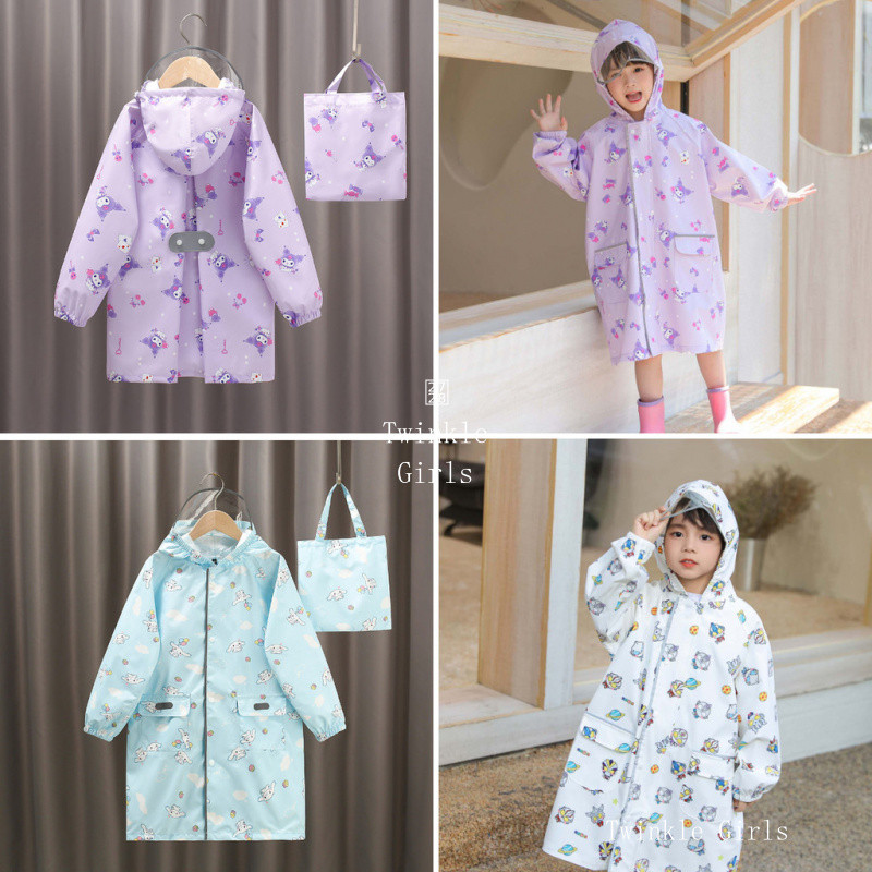 poncho กันฝน Kuromi Cinnamoroll Pikachu Hello Kitty My Melody สำหรับเด็ก หนาทนทาน พกพาสะดวก