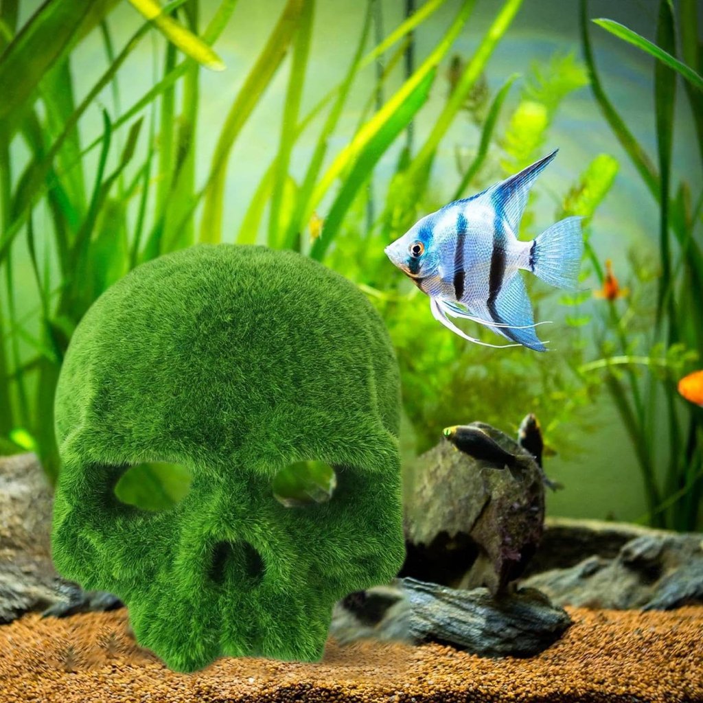 ให้ Shelter เรซิ่น Lichen Skull เครื่องประดับ Naturalistic ดู Aquarium Skull Cave สําหรับกุ้ง