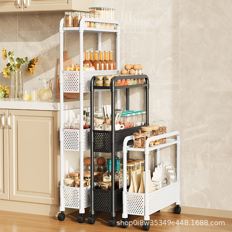 [810] Slotted Multi-Layer Storage Rack ชั้นเก็บของในครัวเรือนห้องครัวชั้นมือถือขนมมัลติฟังก์ชั่น