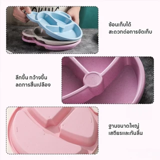 จานหลุมเด็กสีสันสดใสถูกใจ ถาดอาหารเด็กรูปร่างน่ารัก จานข้าวช่องแบ่ง3ช่อง จานน่ารักๆ