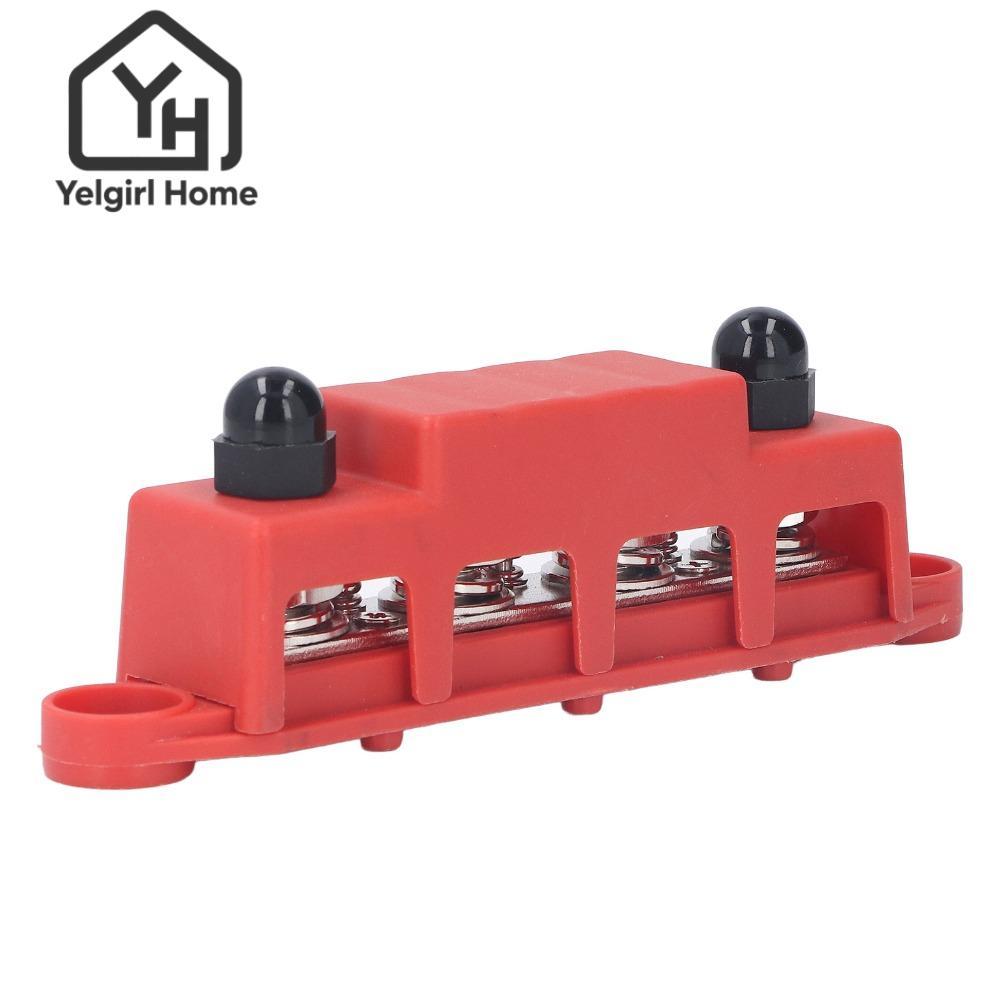 YELGIRLB 4 ตําแหน่ง Bus Bar,สีแดง/สีดํา 4 ตําแหน่งM10 Studs Bus Bar,สกรูเทอร์มินัล 48VDC 250A M10 3/