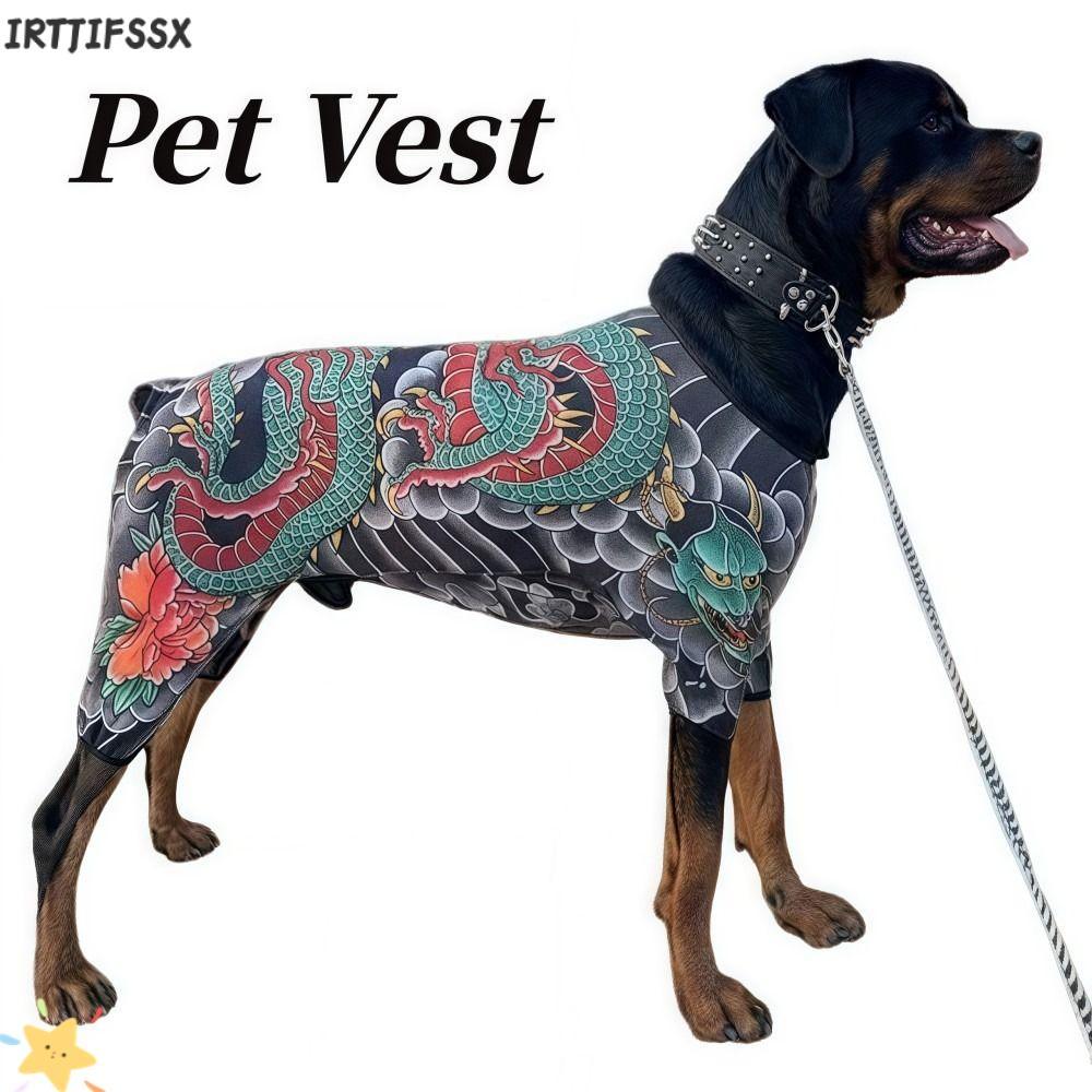 IRTJIFSSX เสื้อกั๊กสักสัตว์เลี้ยง, Breathable Four Seasons Dog Cat Tattoo Jacket, ความคิดสร้างสรรค์ Close-fit ตลกเหมือนจริงเสื้อผ้าสัตว์เลี้ยงสําหรับสัตว์เลี้ยง S ถึง 6XL