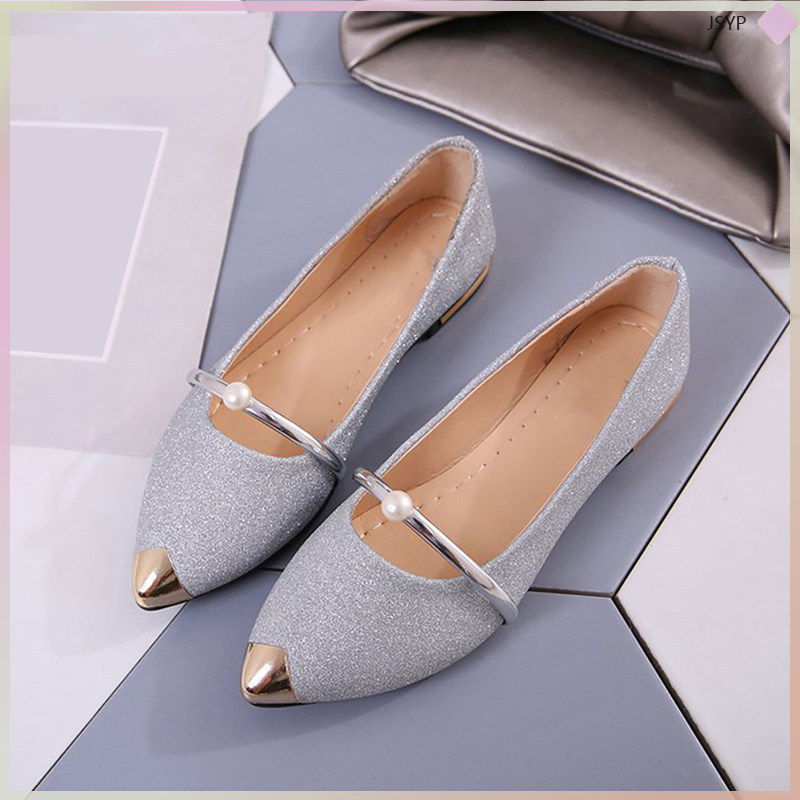 👟 1 คู่ Pointy Flat Nude Shoes Elegant Non- Single Woman Shoes junshaoyipin