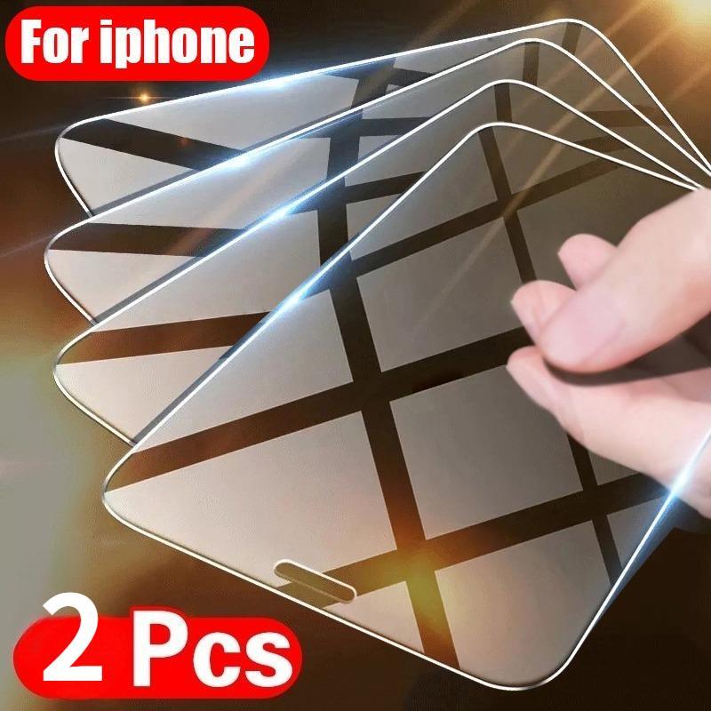 2PCS ฟิล์มกระจกนิรภัยเหมาะสําหรับ iPhone 11 12 13 14 15 16 17 Pro XR X XS Max สําหรับ iPhone 13 Pro Max Mini 7 8 6 6S Plus HD โปร่งใสโทรศัพท์มือถือป้องกันหน้าจอ