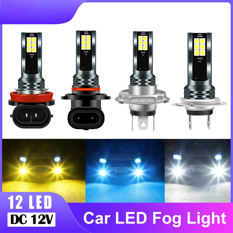 Rideon 1 ชิ้น หลอดไฟ 12LED หลอดไฟตัดหมอก H11 H8 H16 H4 H7 9005 9006 HB4 HB3 H3 สำหรับรถยนต์ สีเหลือง น้ำแข็งสีฟ้า