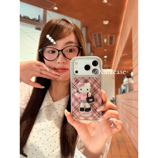Huiwanju kt ลายสก๊อตแป้งเหมาะสําหรับ iPhone17promax เคสโทรศัพท์มือถือ iphone16pro ใหม่ 13 ผู้หญิง 14pro พร้อมขายึด 15pro เคสโทรศัพท์มือถือป้องกันการตกอีพ็อกซี่