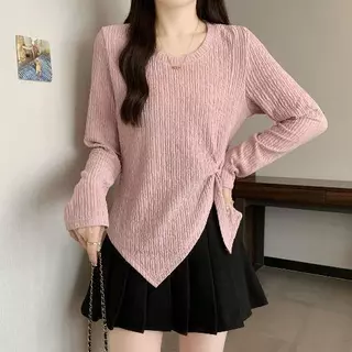 [เสื้อเชิ้ตโอเวอร์ไซส์] (40-150kg) ผู้หญิง เสื้อท็อป พื้นผิว ชายเสื้อไม่ปกติ แขนยาว พลัสไซส์ สไตล์หวาน ทรงหลวม เสื้อเบลา