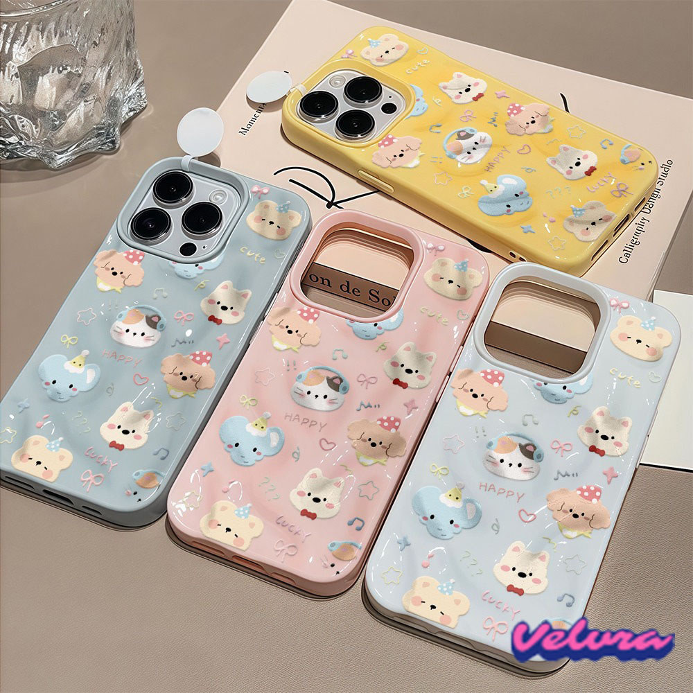 COD-ในไทย💥For iPhone 17 15 14 13 12 11 Pro Max X XS XR XS 7 8 6 16 Plus เคส สัตว์การ์ตูน Candy Color Wave คู่หนังนุ่มป