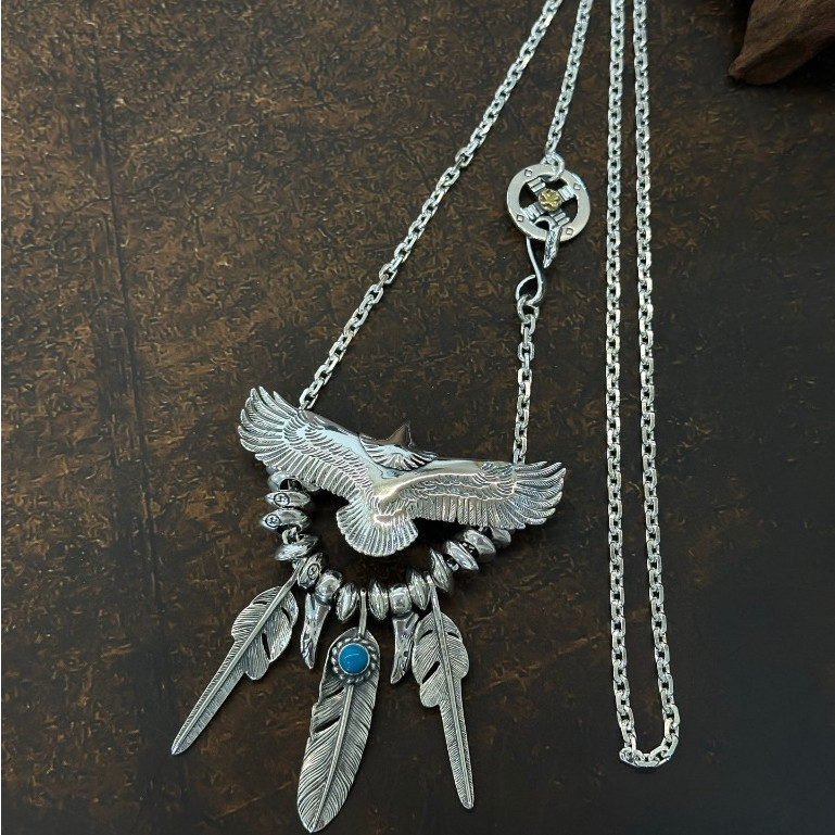 GORO'S s925 Sterling Silver Seiko Eagle Feather Necklace Pendant