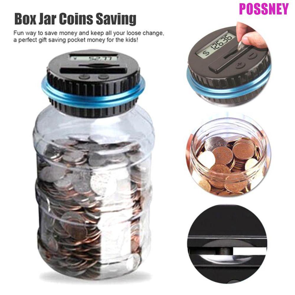 POSSNEY เคาน์เตอร์เหรียญของขวัญ Automatic USD EURO GBP 1.5L Piggy Bank