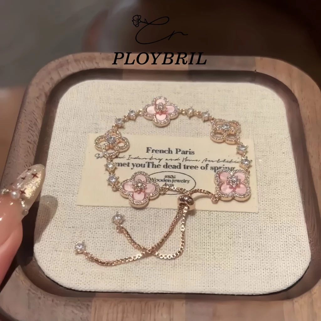 PLOYBRIL สร้อยข้อมือโคลเวอร์สี่ กุหลาบทอง สำหรับผู้หญิง อุปกรณ์แต่งกายสไตล์เกาหลี ของขวัญวันเกิด S022 thumbnail 6