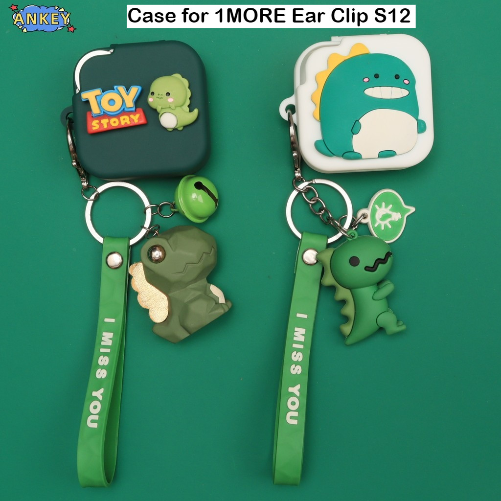 Case for 1MORE Ear Clip S12 Protective silicone Cute dinosaur pendant Cartoon Covers Bluetooth Earph