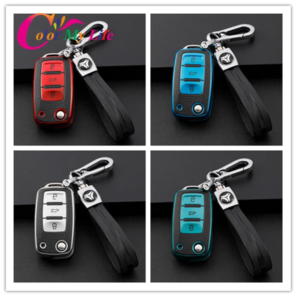 Color My Life Folded Car Key Case Key Holder Cover for Volkswagen VW Polo Tiguan Passat B5 B6 B7 Gol