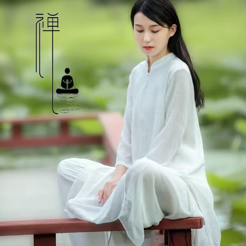 新中式佛系禅舞服棉麻套装民族唐装晨练太极服瑜伽服两件 L0nQv2b26p1223