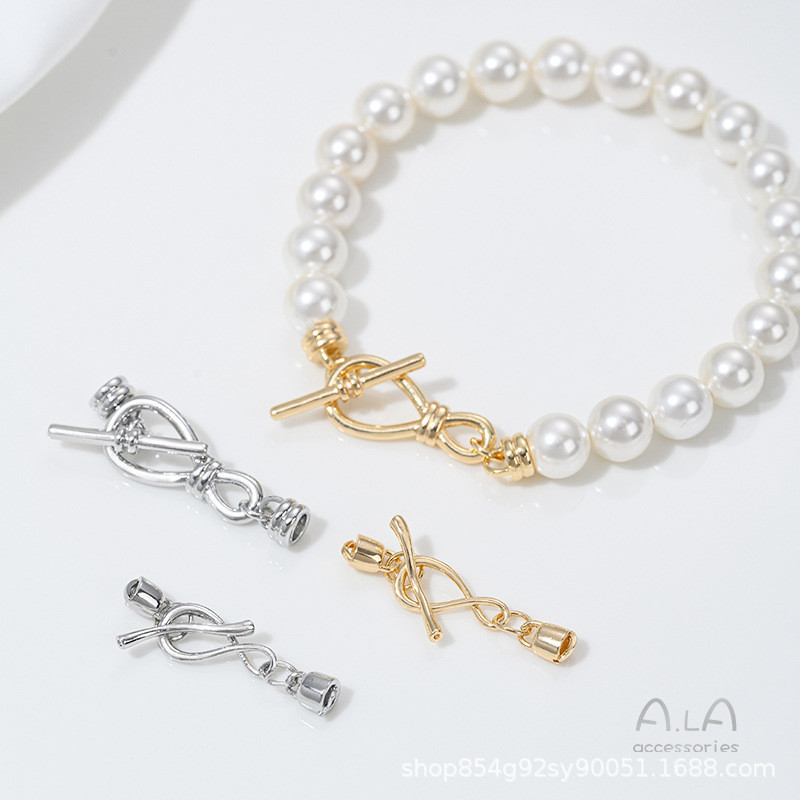 ระบุสี 14K Gold-Plated 8-Character Love Unlimited OT BUCKLE Pearl สร้อยคอ Ending การเชื่อมต่อหัวเข็ม