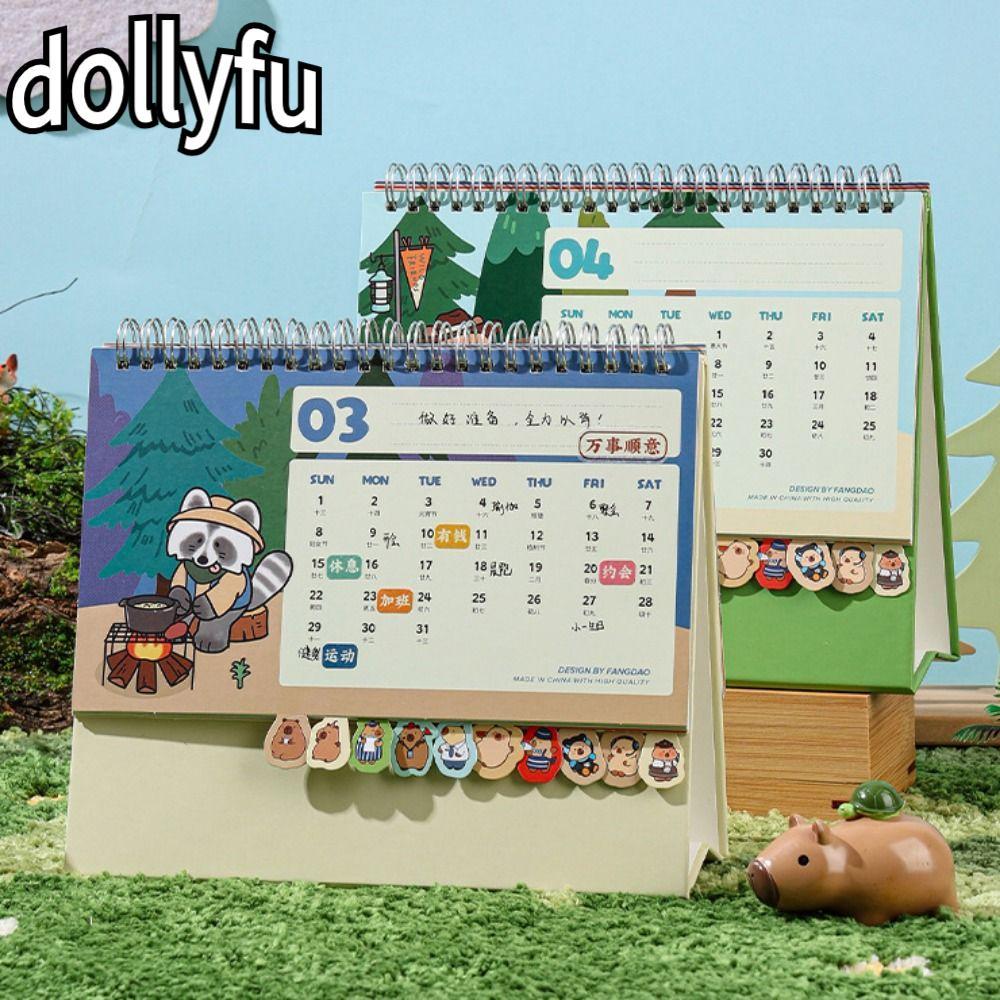 DOLLYFU 2026 ปฏิทินตั้งโต๊ะ, Capybara Forest Coil Binding Tabletop Schedule, Desk Organizer Memo Not