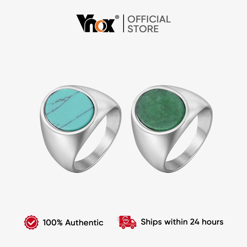 แหวนย้อนยุคสแตนเลส VNOX หินธรรมชาติสำหรับผู้ชาย เครื่องประดับแฟชั่นและของขวัญ