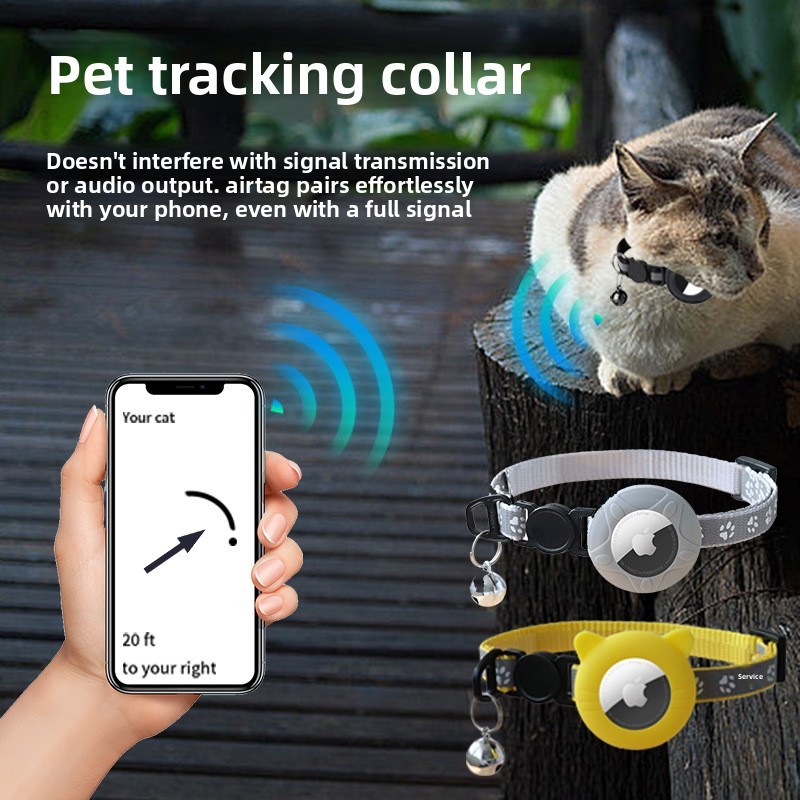 เคสป้องกัน iOS/Android AirTag แบบปรับได้ปลอกคอสัตว์เลี้ยง Cat Anti-Lost Tracking Locator Collar
