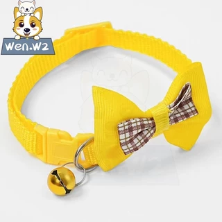 wen.W2 ปลอกคอแมว-น้องหมา แบบตาหมากรุกผูกโบว์ น่ารัก สุดคลาสสิก