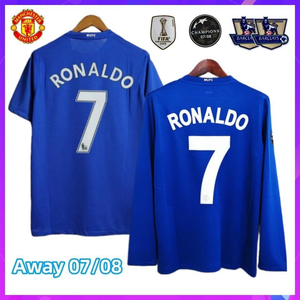 S-XXL Retro Manchester United 2008 เสื้อเยือน Ronaldo 07/08 ชุดฟุตบอลแขนยาว