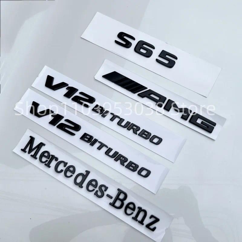 3D ABS Glossy สีดําโลโก้ S65 สัญลักษณ์ตัวอักษร V12-Biturbo Fender Badge AMG สติกเกอร์สําหรับ Mercede