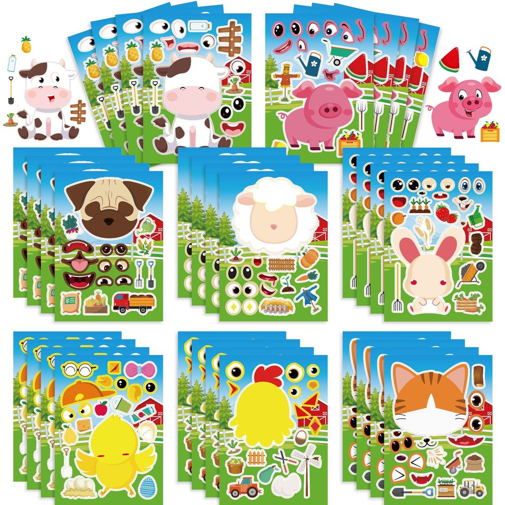 8ชิ้นน่ารักฟาร์มสัตว์ฟาร์มวัวสร้างสรรค์การ์ตูนผู้ปกครองเด็กปริศนาแบบโต้ตอบสติกเกอร์ ทําเอง สติกเกอร์ทําด้วยมือ