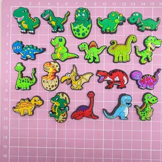 MEIDJ chrams,หมุดประดับรองเท้าลายไดโนเสาร์คาร์ตูนน่ารัก 20 ชิ้นในเซ็ต ของขวัญคุณภาพสูงจากวัสดุ PVC
