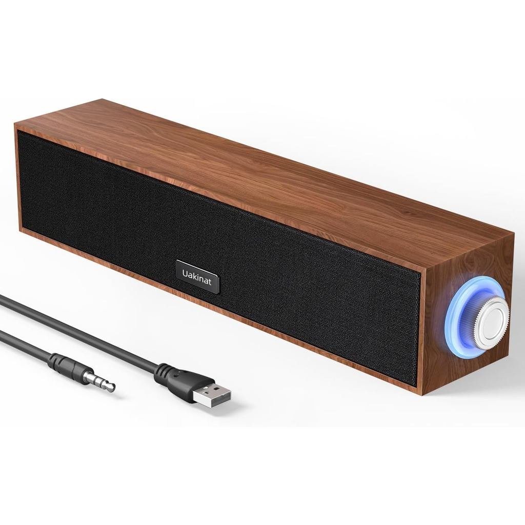 Computer Speakers,Wooden Multimedia Digital Speaker,USB Powered 3.5mm AUX PC Speakers,Surround Sound