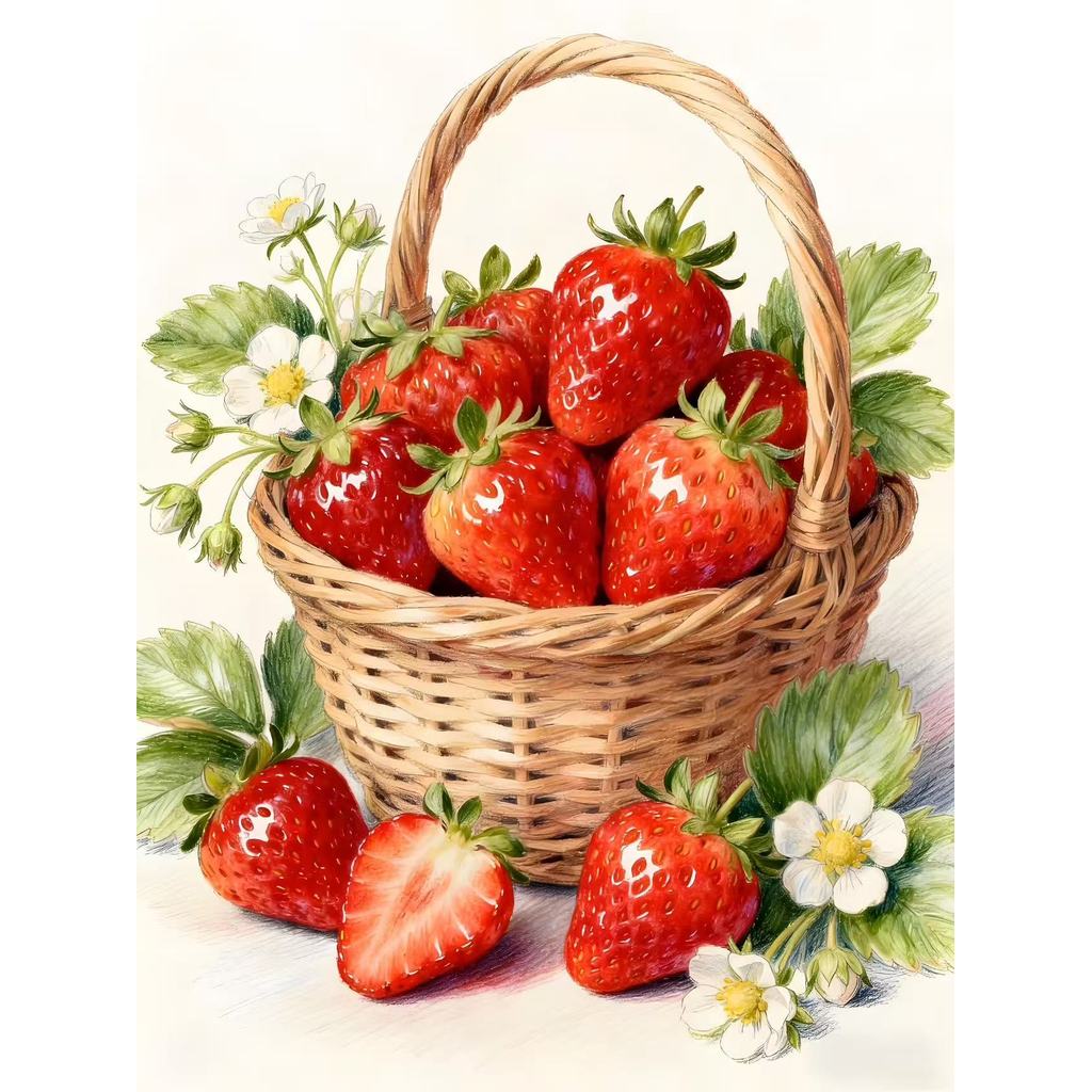 【50x70cm-11CT】ปักครอสติสสไตล์ใหม่ผลไม้หวานสตรอเบอร์รี่สดอร่อยที่ทําด้วยมือด้ายเย็บปักถักร้อย