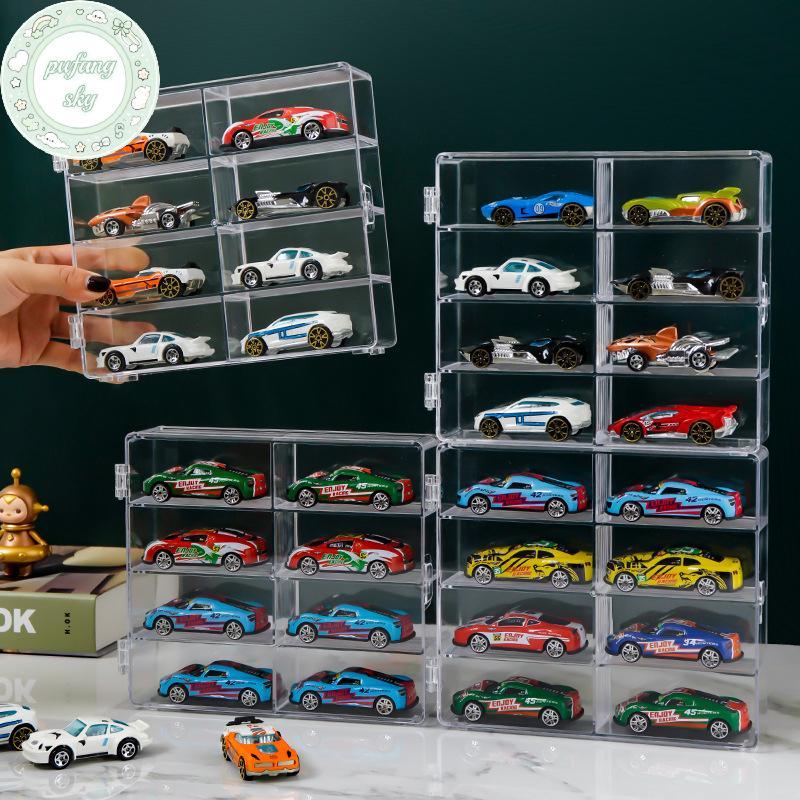 PUSKY 1:64 Scale Car Model Storage Box 8 Slot Clear Display Shelf Car Dust Storage Container For Toy