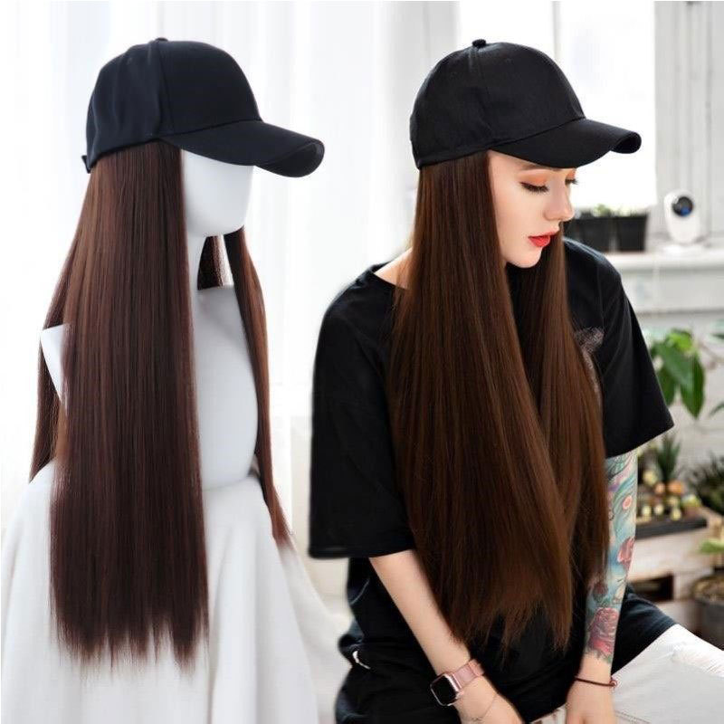 หมวกปรับได้สังเคราะห์ลายตรง สำหรับผู้หญิง สีดำและสีน้ำตาล