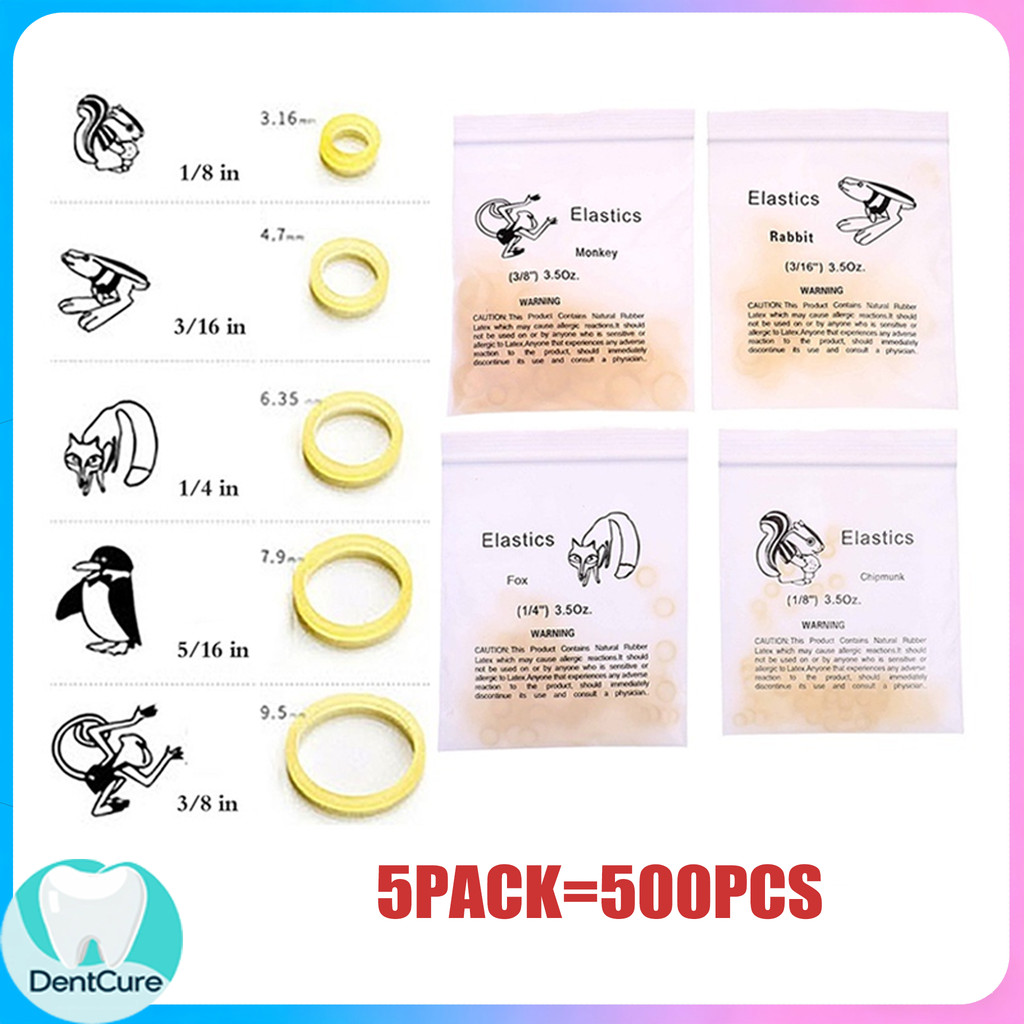 500pcs/5packs Elastic Tie Band 3.5 Elastics Bands ยางยืดทันตกรรมลาเท็กซ์ ลายสวนสัตว์