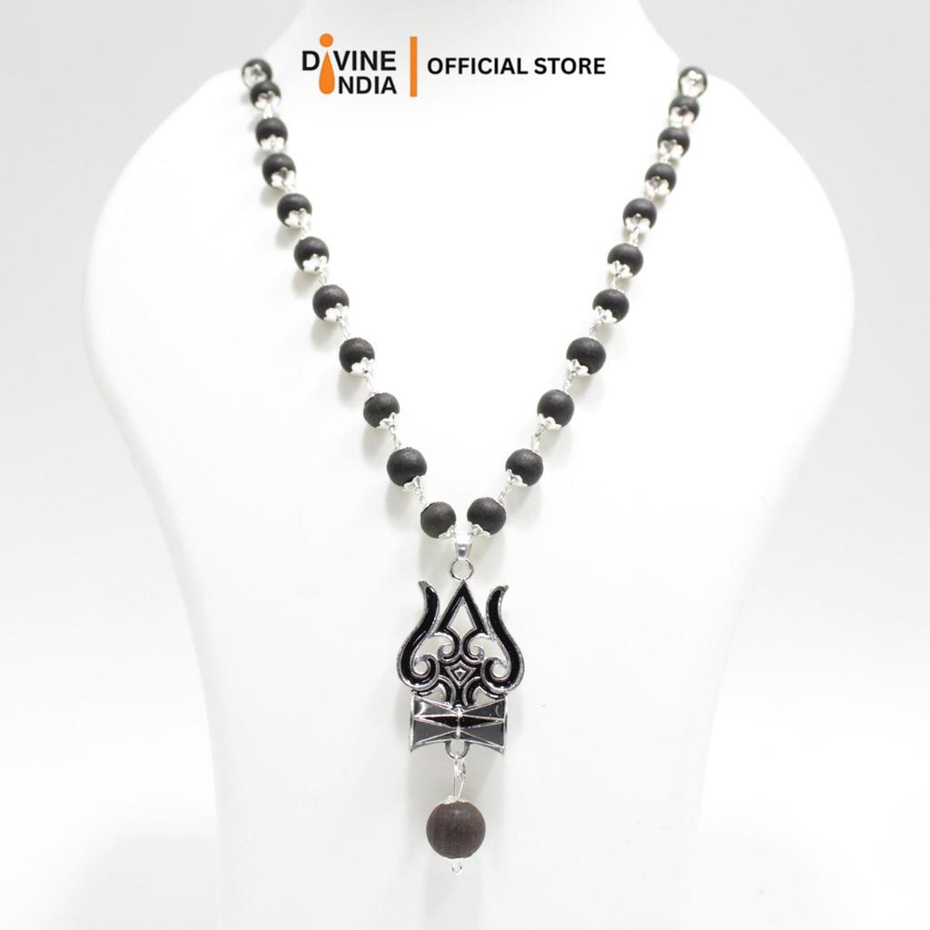 Trisul จี้เงินเยอรมัน Karungali Malai Ebony ไม้ 8 MM สร้อยคอลูกปัด Kali สร้อยคอ