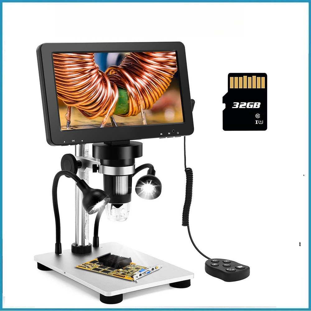 DM9 7 นิ้วหมุนได้ FHD แว่นขยายหน้าจอ 1080p LCD กล้องจุลทรรศน์ดิจิตอล 1200x ขยาย Video Recorder