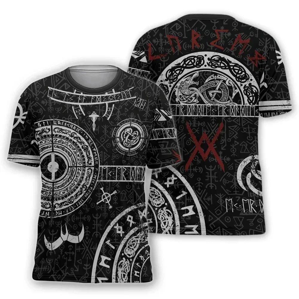 เสื้อยืดผู้ชาย Myth Valhalla Totem ออกแบบ 3D สไตล์ Streetwear O-คอ สำหรับฤดูร้อน