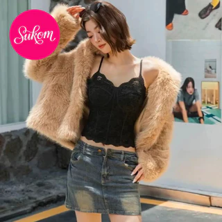 【SUKOM】เสื้อสายเดี่ยวลูกไม้คอร์เซ็ต มีคัพในตัว ดันทรงสวย เนื้อนุ่ม ระบายอากาศ ใส่เดี่ยวได้ ไม่ต้องใส่บราเพิ่ม