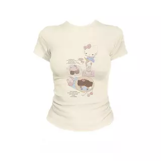 COD เสื้อยืดแขนสั้นพิมพ์ลายคุณภาพสูง ทรงเข้ารูป เสื้อครอปเปิดไหล่ ไซส์ S-L น่ารักหวานๆ สไตล์สตรีทย้อนยุค สไตล์มินิมอล