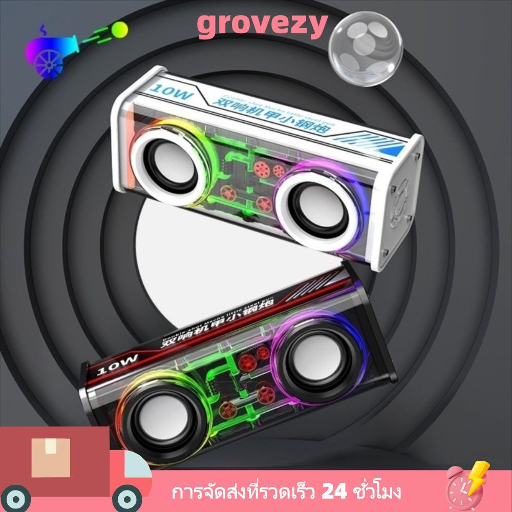 GROVEZY ลําโพง Mecha, Double Bass Light Effect ลําโพง Bluetooth 5.0, ลําโพงแสงโปร่งใสขนาดมินิลําโพงไ