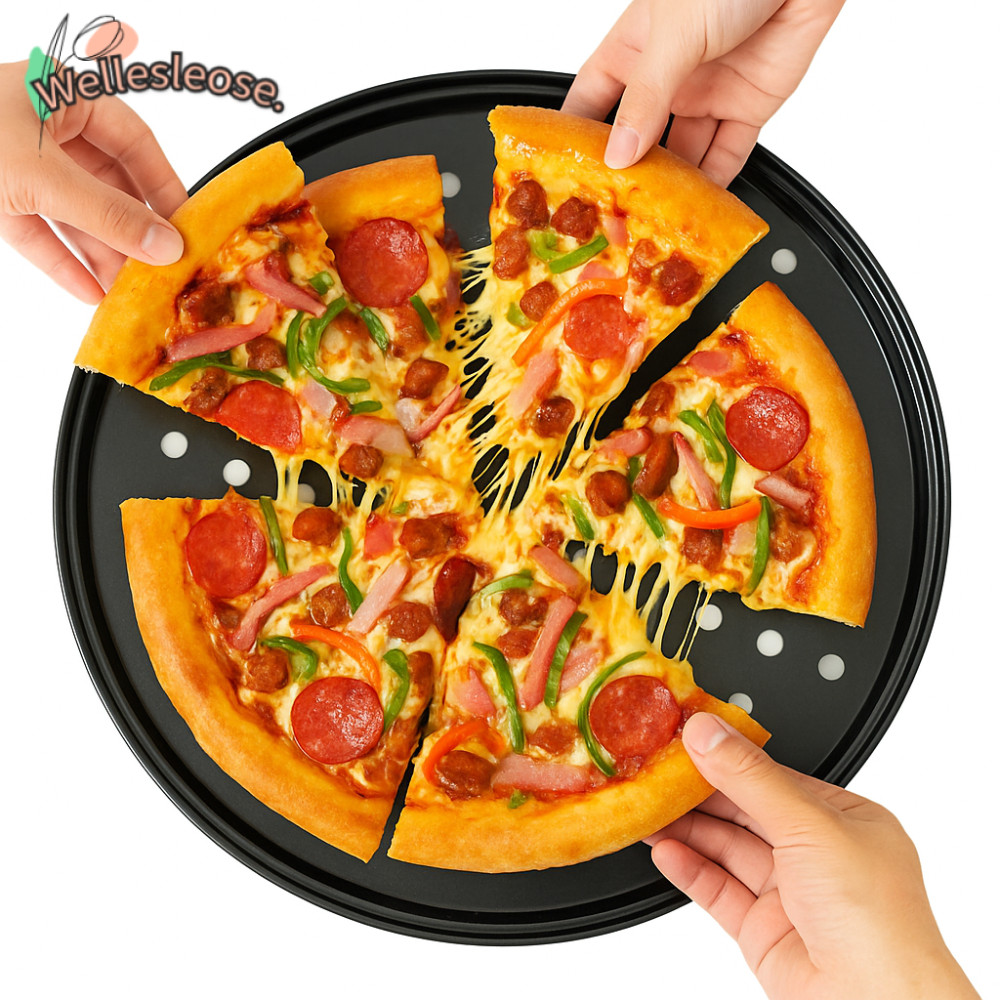 WELLE ชุดกระทะพิซซ่าแบบมีรู, ถาดอบพิซซ่า Non Stick Purpose, ทนทานรอบ 10/11/12 นิ้วแผ่นทําอาหารเหล็กคาร์บอนกรอบ & Bubbly
