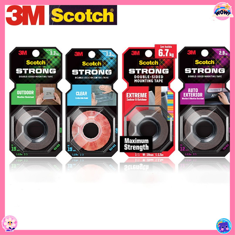 3M Scotch เทปกาวสองหน้าโปร่งใสความหนืดสูงโฟมที่มองไม่เห็นเทปสองด้านกาวติดทนนานเทป Traceless