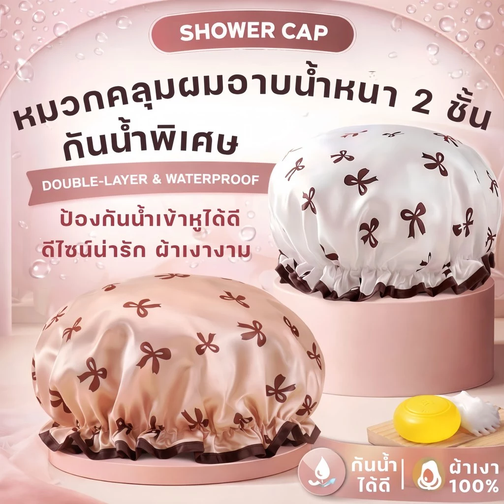 PAJAMAS HOMEWEAR หมวกคลุมผมผ้าซาติน หมวกคลุมผม อาบนํ้า หมวกคลุมอาบน้ำ ✈🎑 กันน้ำ สามารถใช้ซ้ำได้ W241
