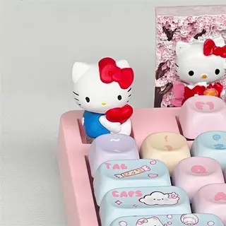 HelloKitty สติกเกอร์แป้นพิมพ์หนาเรซินคุณภาพสูงน่ารักการ์ตูนรูปลักษณ์สูงแป้นพิมพ์เครื่องกลหมวกปุ่มกด