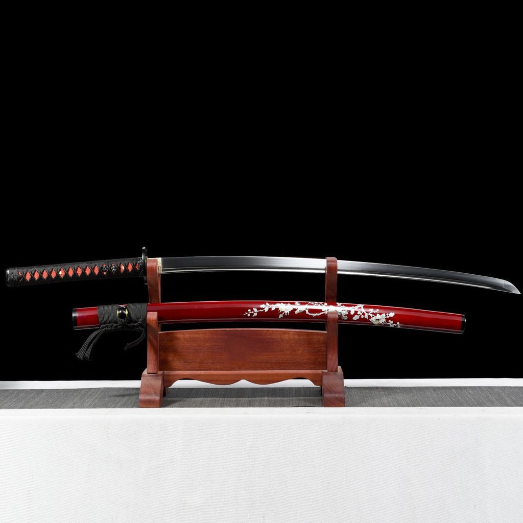 -ดาบ Katana เมืองหลงชวน เหล็กสปริง ฟอร์จมือ สไตล์ญี่ปุ่น ชิ้นเดียว สำหรับฝึก/สะสม ไม่ลับคม