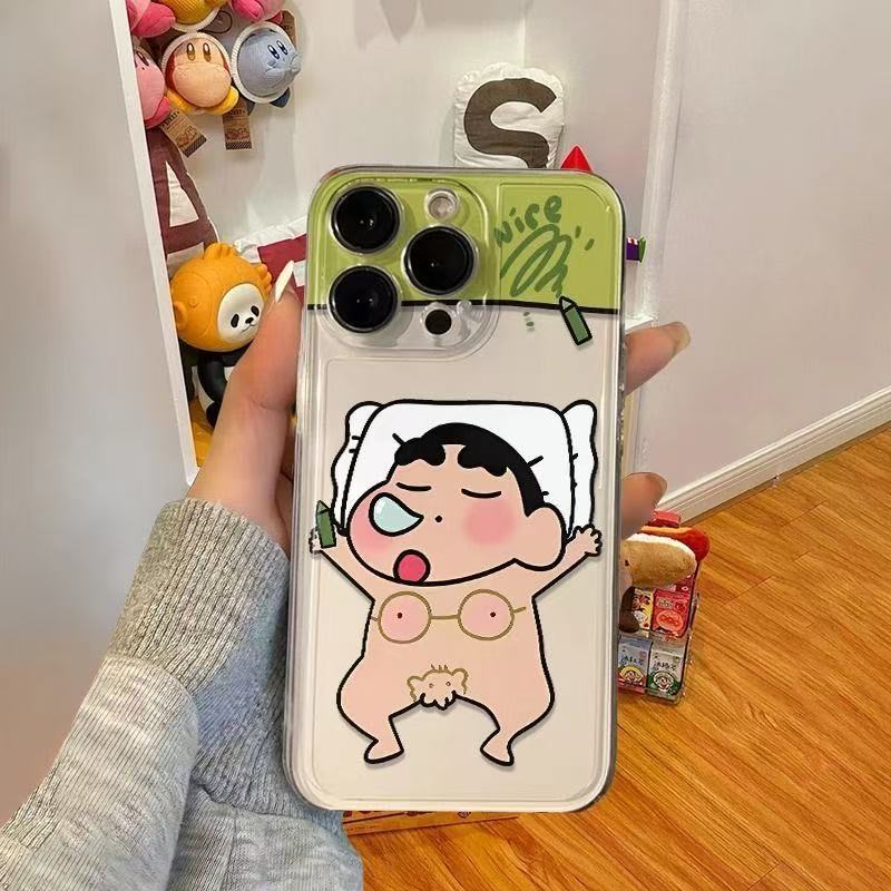 เคสโทรศัพท์ลายชินจังนอนหลับ ใช้ได้กับ iPhone 13/11/12/14/15 Pro Max/16 Pro/15 Plus, X/XR/7 Plus เคสโทรศัพท์ใสคุณภาพสูง