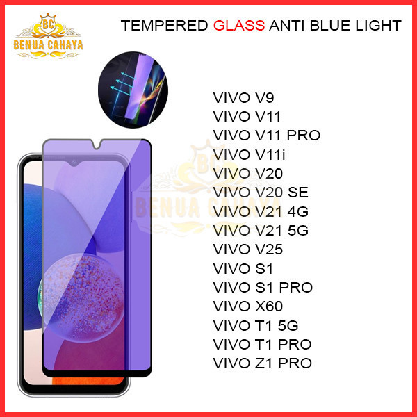 TEMPERED GLASS BLUE LIGHT VIVO V9/V11/V11i/V11 PRO/V20/V20SE/V21 4G/V21 5G/V25/VS1 PRO/X60/X60/T1 5G