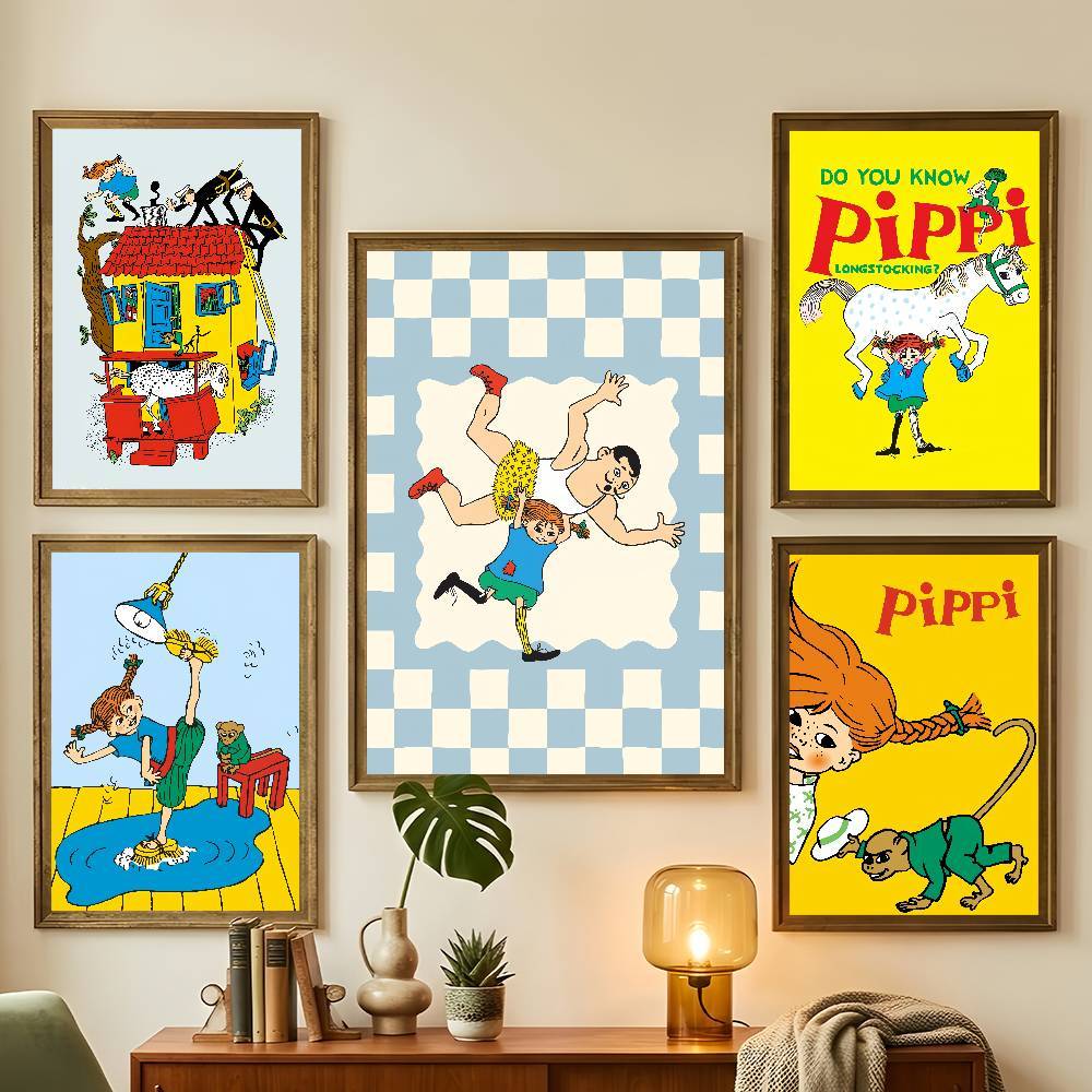 P-Pippi Longstocking โปสเตอร์น่ารักห้องนั่งเล่นห้องนอน Bar Cafes Wall ของขวัญตกแต่งบ้าน