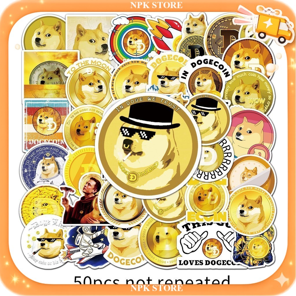 🔥🇹🇭พร้อมส่ง🇹🇭🔥 50แผ่น สติกเกอร์ เหรียญ Dogecoin Cryptocurrency Sticker