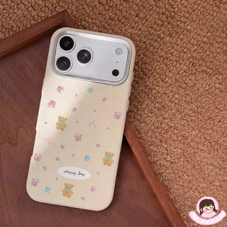 เคสหนัง ลายหมี-ดอกไม้ น่ารัก สีคละ สไตล์ฮิต สำหรับ iPhone 15 air 13 11 16 17 14 12 Pro Max 7Plus 16 7 14 8 15 Plus X XR